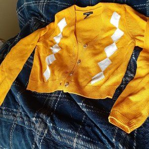 Yellow/white argyle cropped cardigan